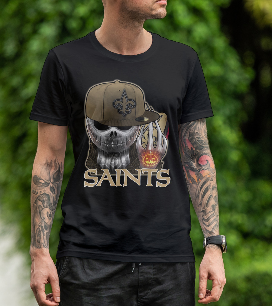 Jackskull New Orleans Saints Halloween Fleur-de-lis Pumpkin T-Shirt