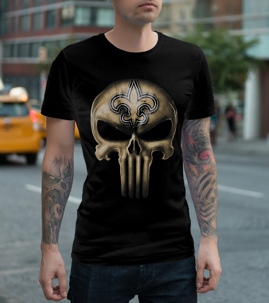 Skull V3 New Orleans Saints Fleur-de-Lis Punisher T-Shirt