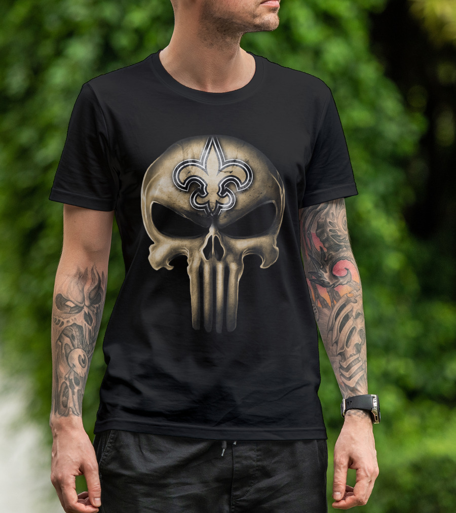 Skull V3 New Orleans Saints Fleur-de-Lis Punisher T-Shirt