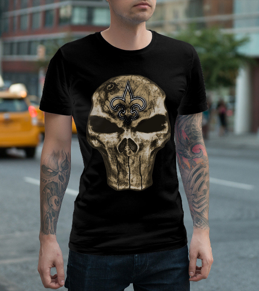 Skull V4 New Orleans Saints Fleur-De-Lis Emblem T-Shirt