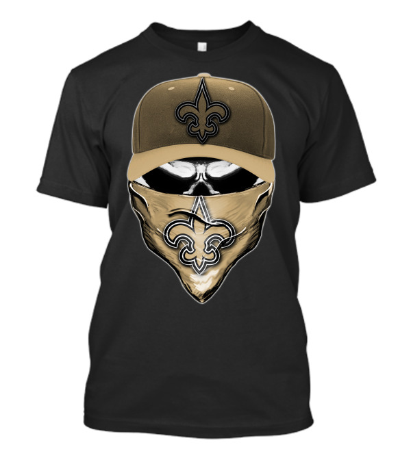 Skull V6 New Orleans Saints Fleur-de-Lis Mask And Cap T-Shirt