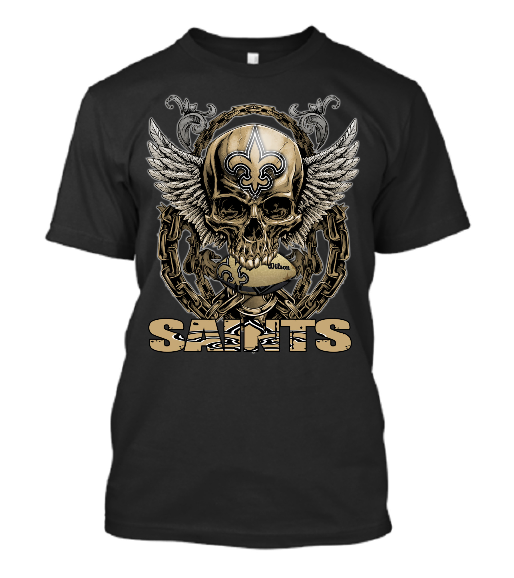 Saints Skullfb Winged Skull With Fleur-de-lis And Chains T-Shirt