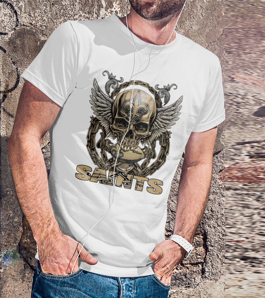 Saints Skullfb Winged Skull With Fleur-de-lis And Chains T-Shirt