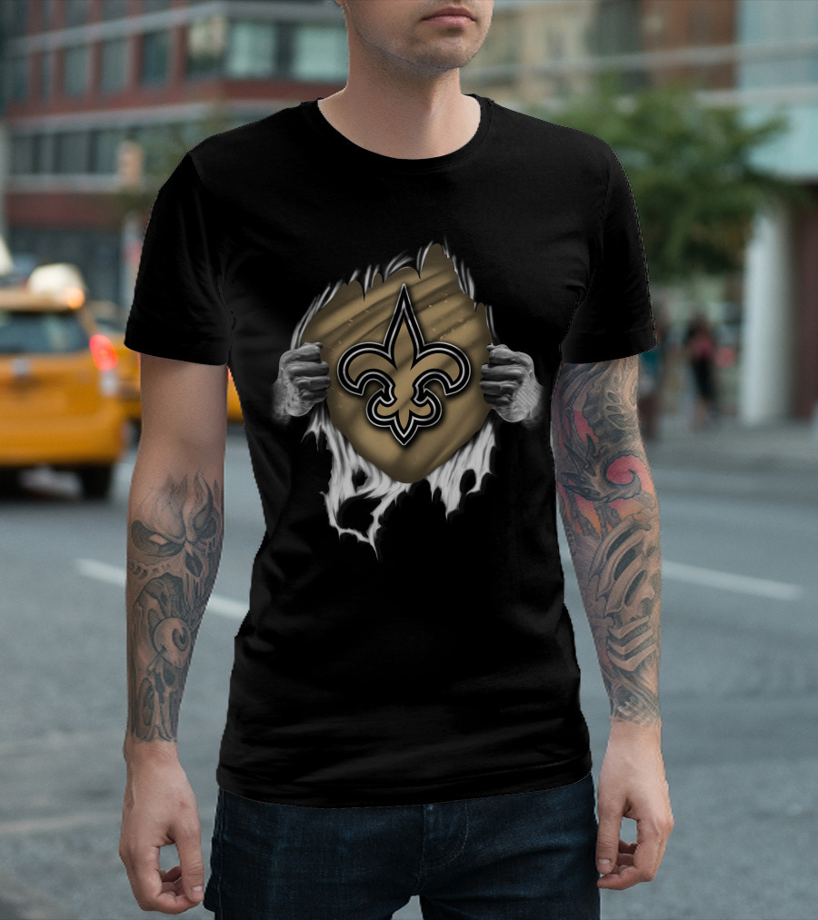 Torn New Orleans Saints Fleur-de-Lis Rip Effect T-Shirt