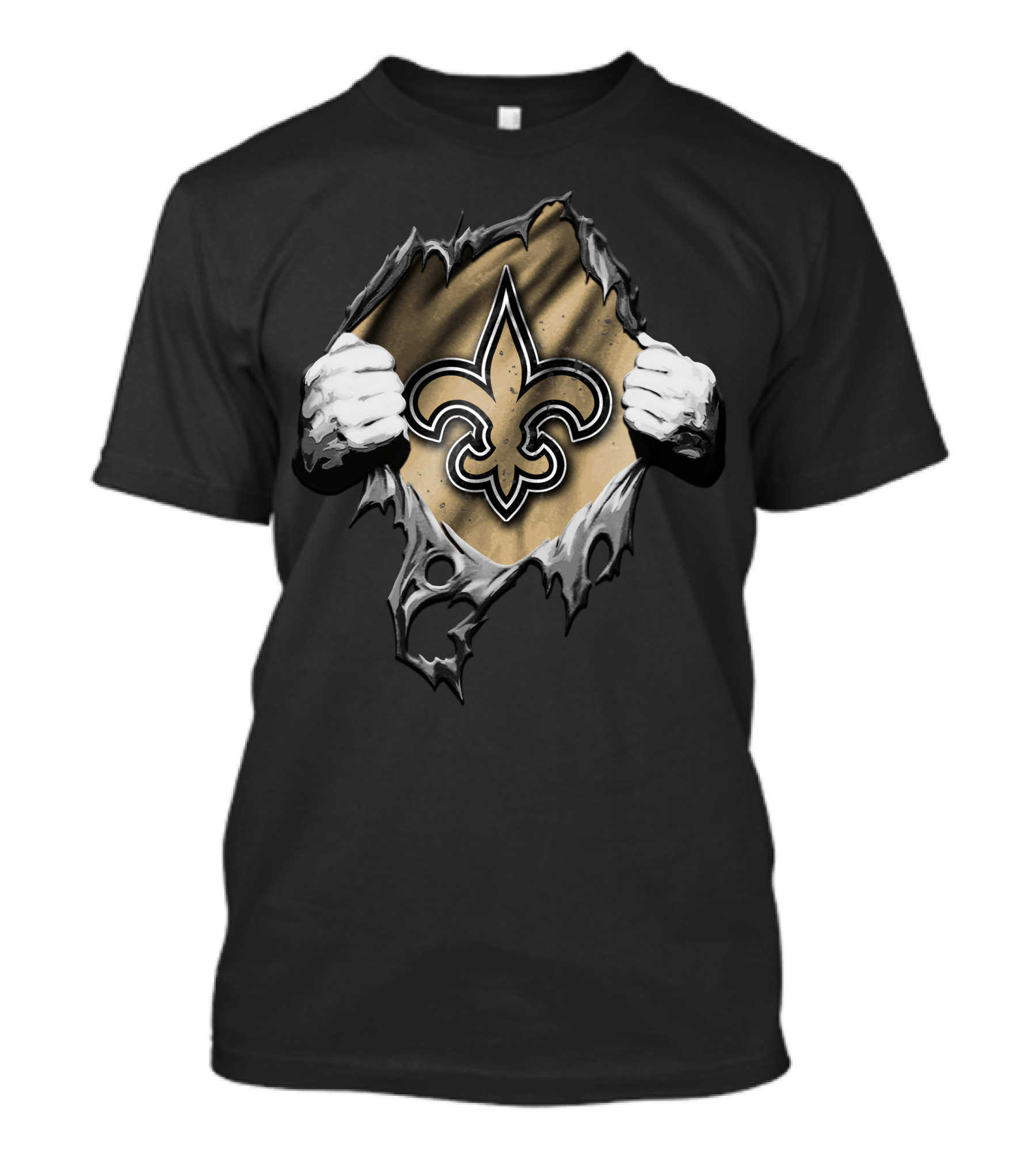 Torn V2 New Orleans Saints Fleur-de-Lis Icon Hands Rip Open T-Shirt