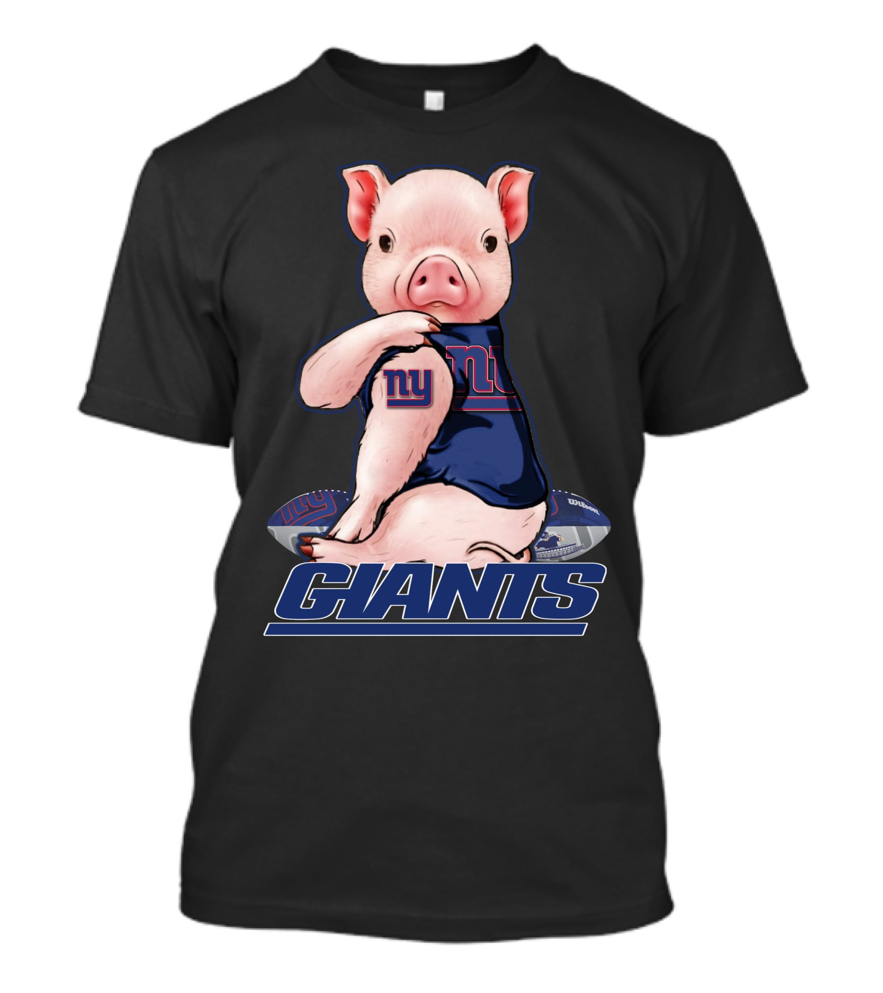 Pig Wearing New York Giants Jersey Sitting On Football Giants T-Shirt