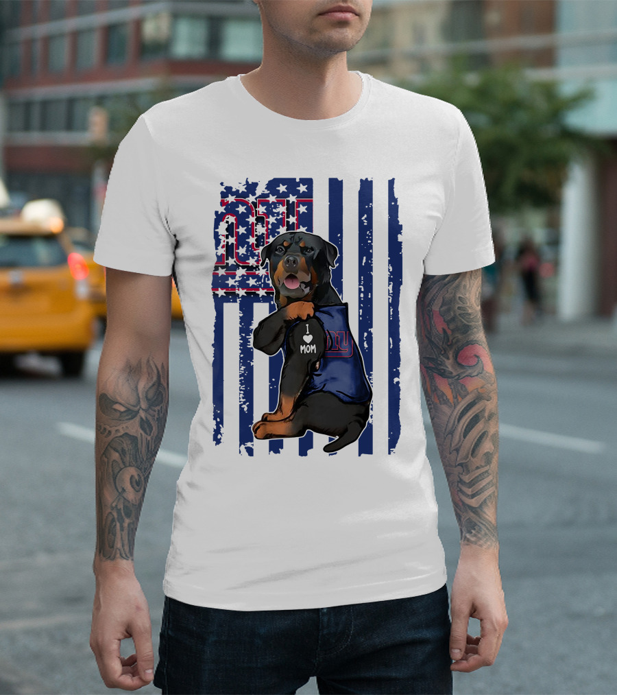 Rottweiler I Love Mom New York Giants Fan T-Shirt