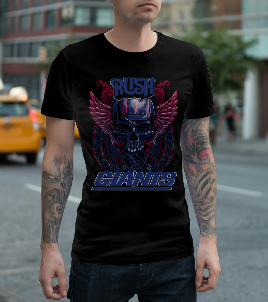 Rush New York Giants Skull with Wings and Chains T-Shirt