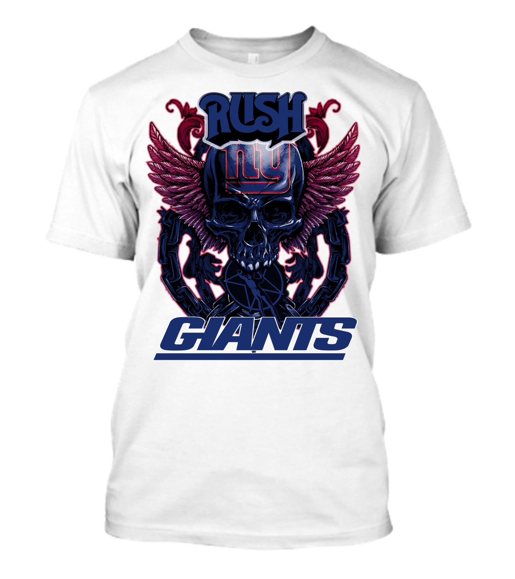 Rush New York Giants Skull With Wings And Chains T-Shirt
