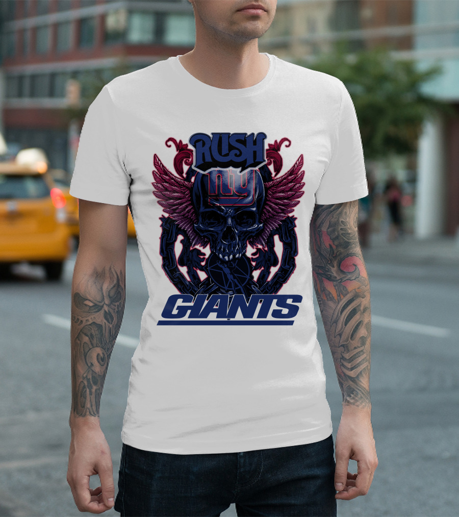 Rush New York Giants Skull with Wings and Chains T-Shirt