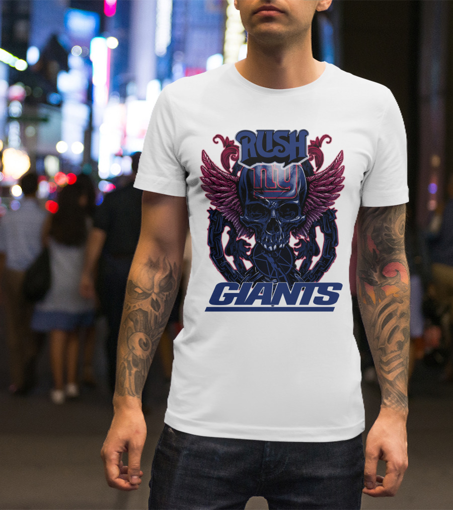 Rush New York Giants Skull With Wings And Chains T-Shirt