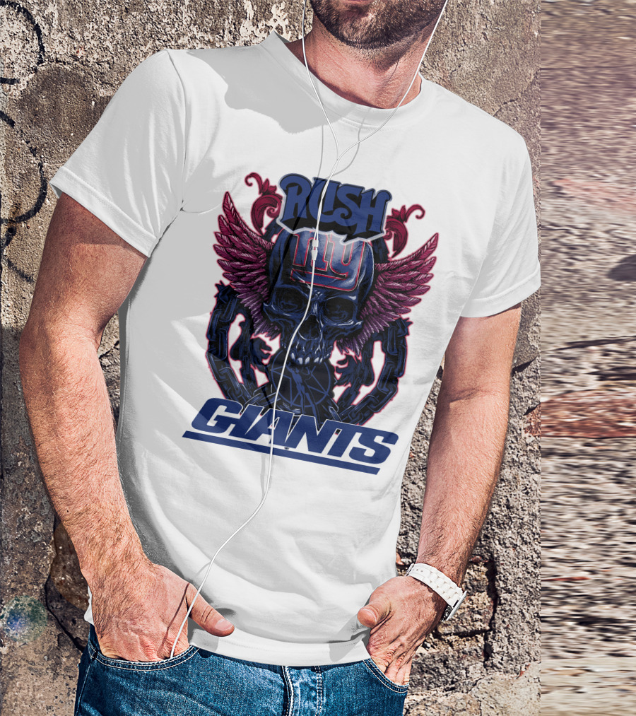 Rush New York Giants Skull With Wings And Chains T-Shirt