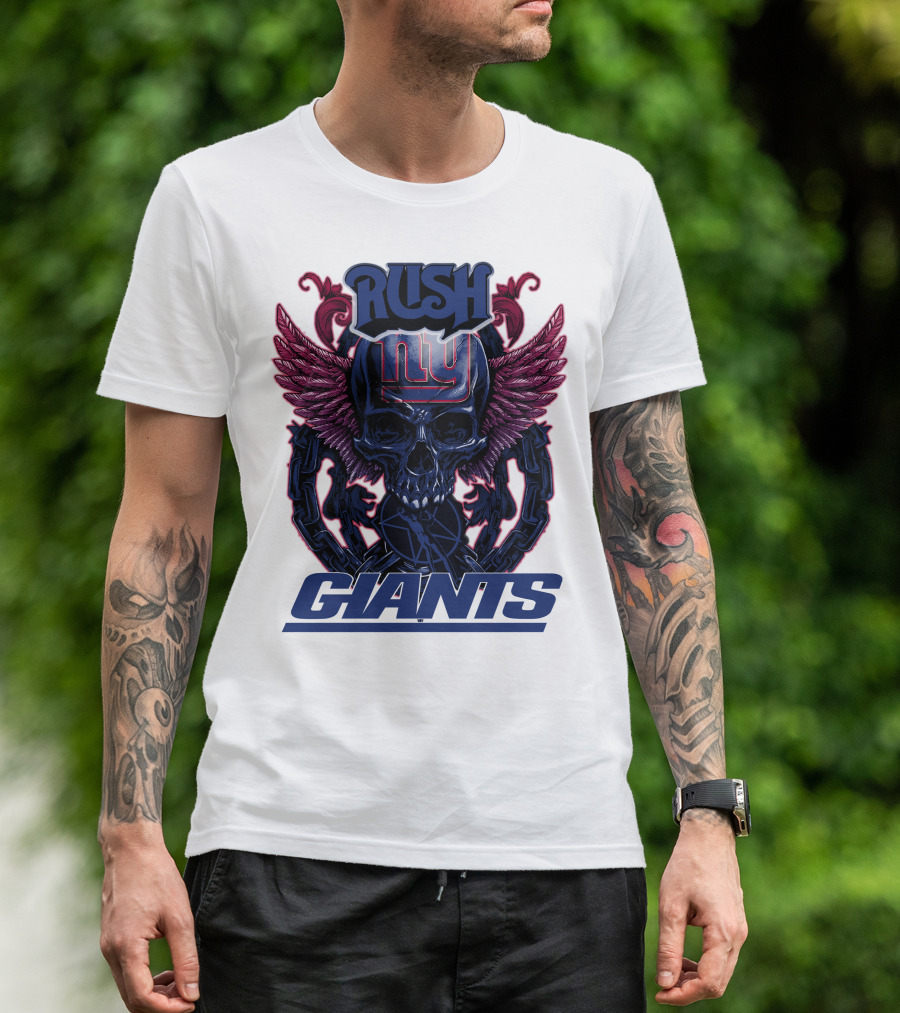 Rush New York Giants Skull With Wings And Chains T-Shirt