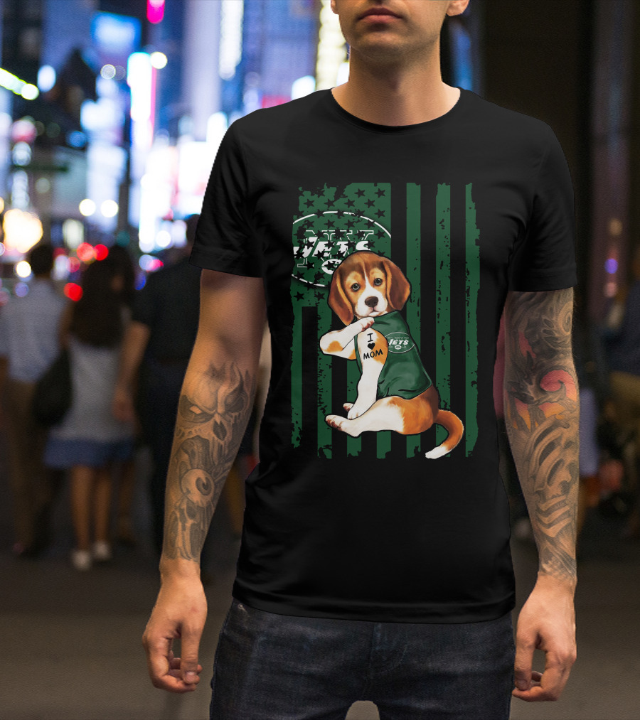 Beagle I Love Mom New York Jets Fan T-Shirt