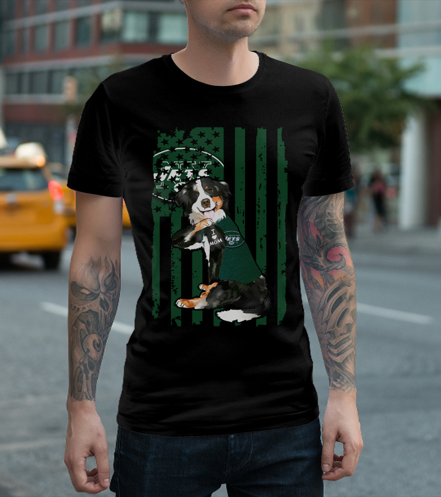 Border Collie I Love Mom New York Jets American Flag T-Shirt