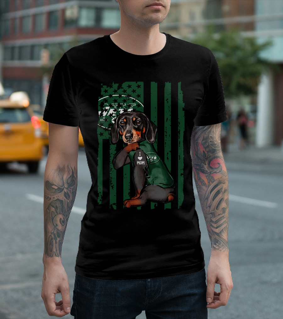 Dachshund I Love Mom New York Jets Football Fan T-Shirt