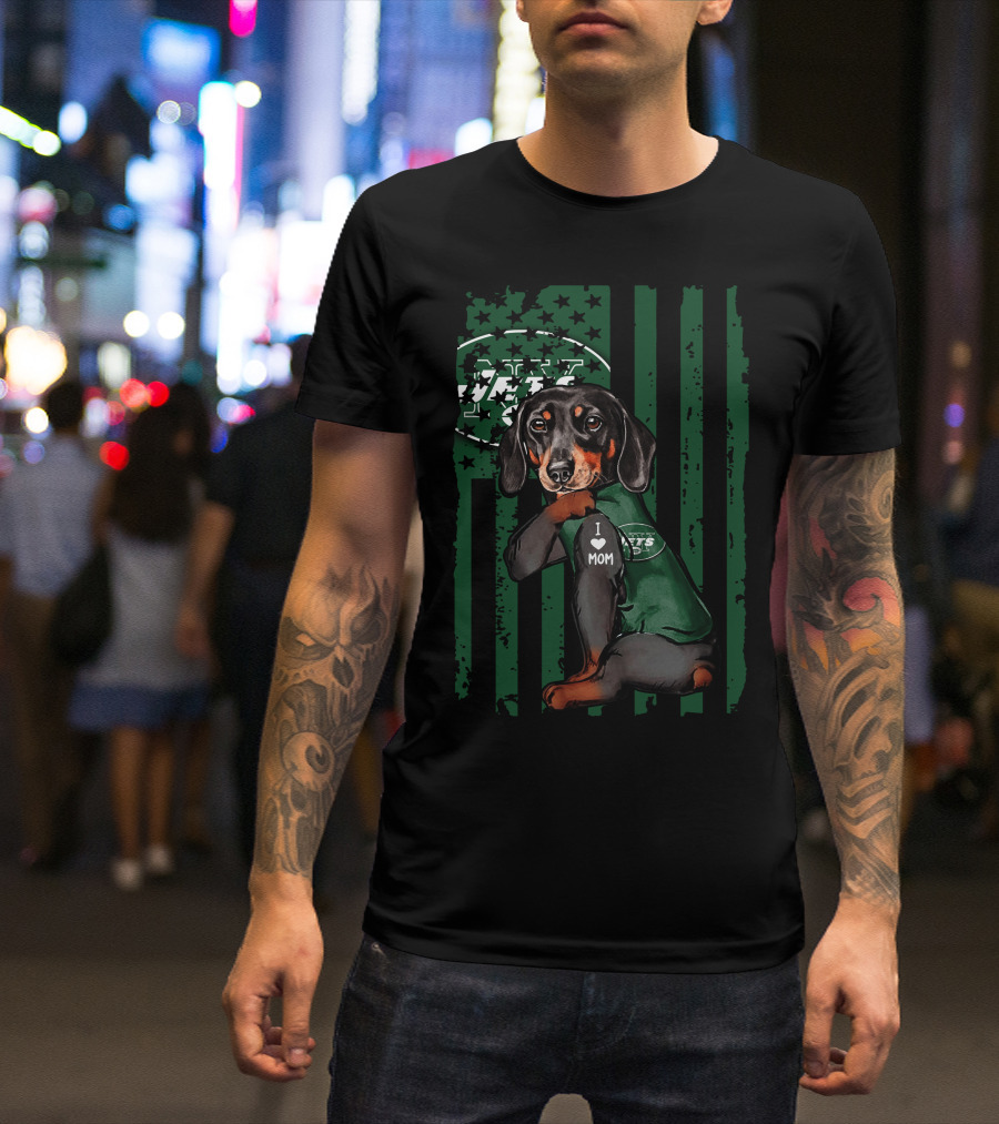 Dachshund I Love Mom New York Jets Football Fan T-Shirt