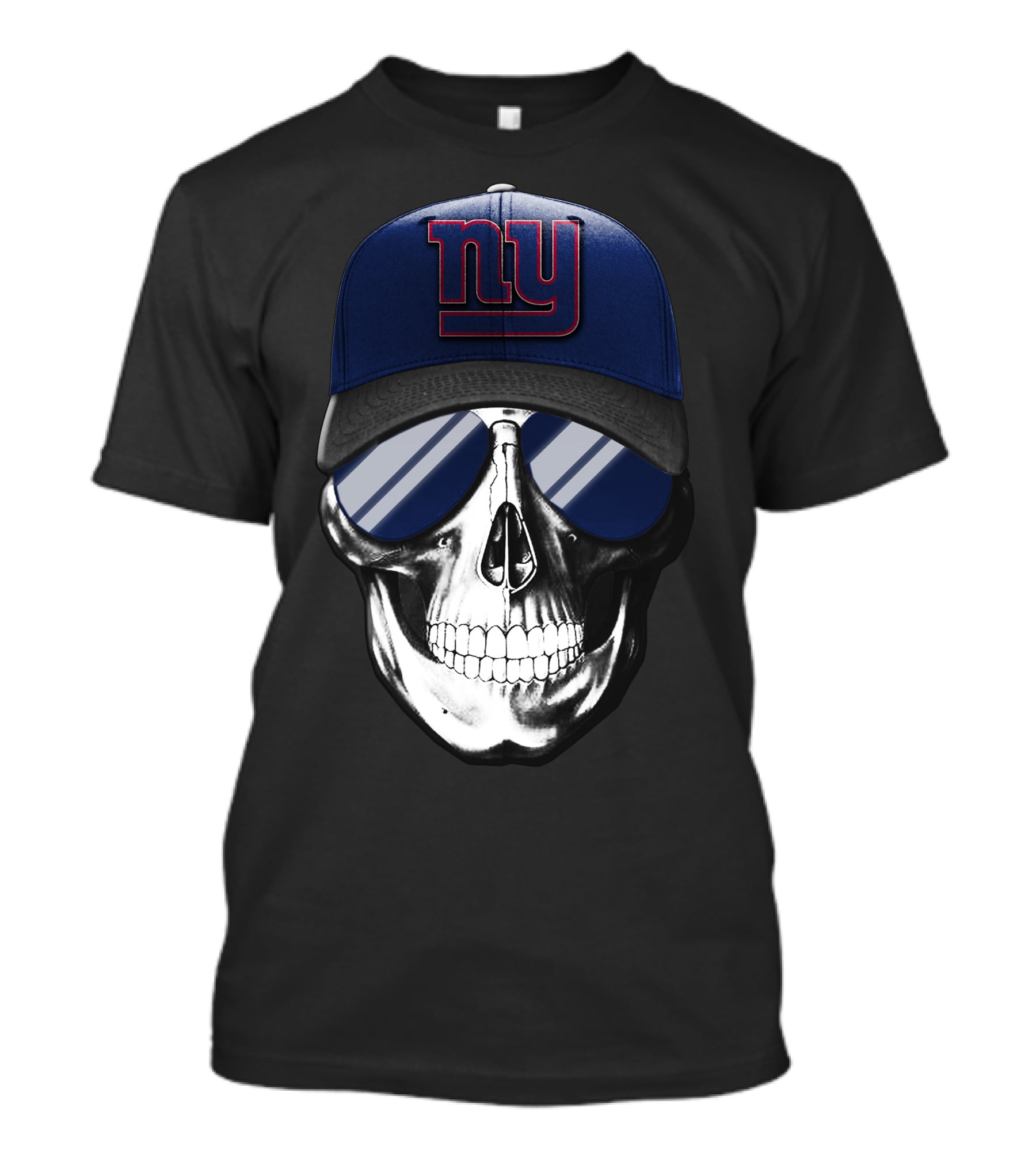 Skull V7 NY Giants Baseball Cap And Sunglasses T-Shirt