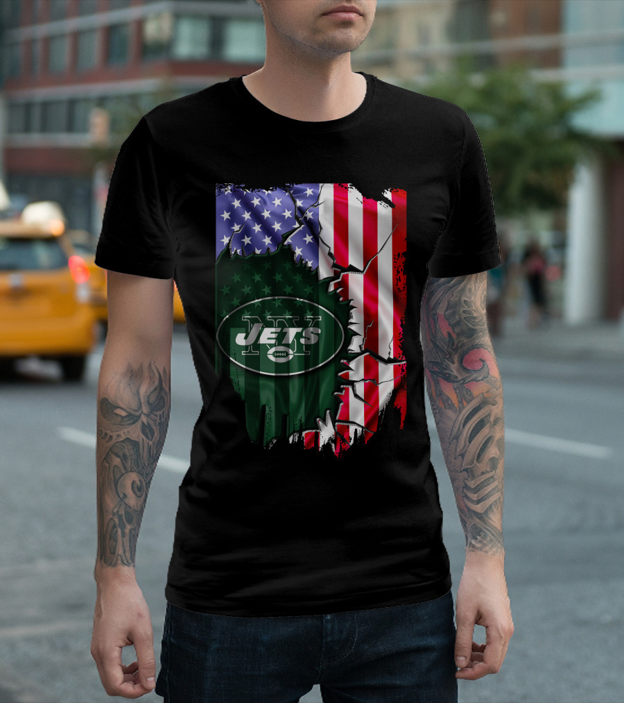 New York Jets American Flag Rip V2 T-Shirt