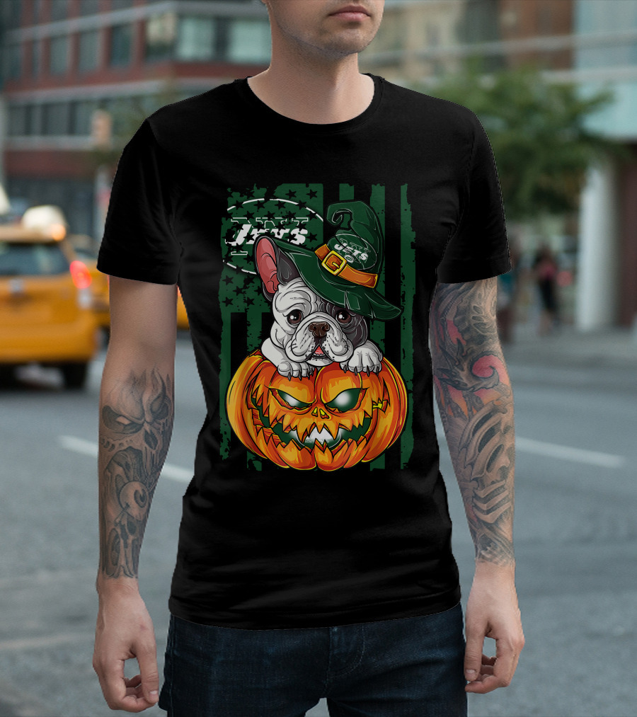 Hlw Bulldog New York Jets Halloween Pumpkin Wizard T-Shirt