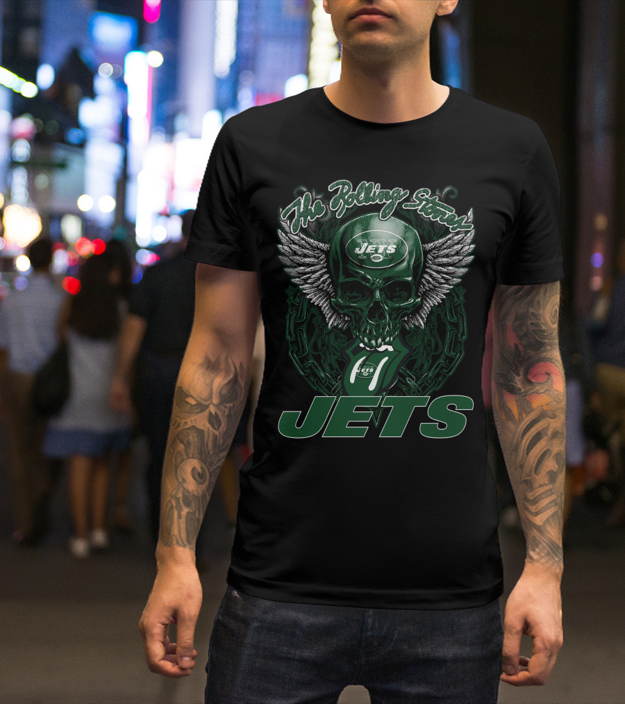 The Rolling Stones New York Jets Skull And Wings T-Shirt