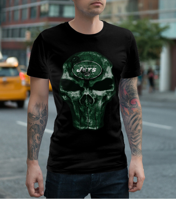 Skull V4 New York Jets Football Emblem T-Shirt