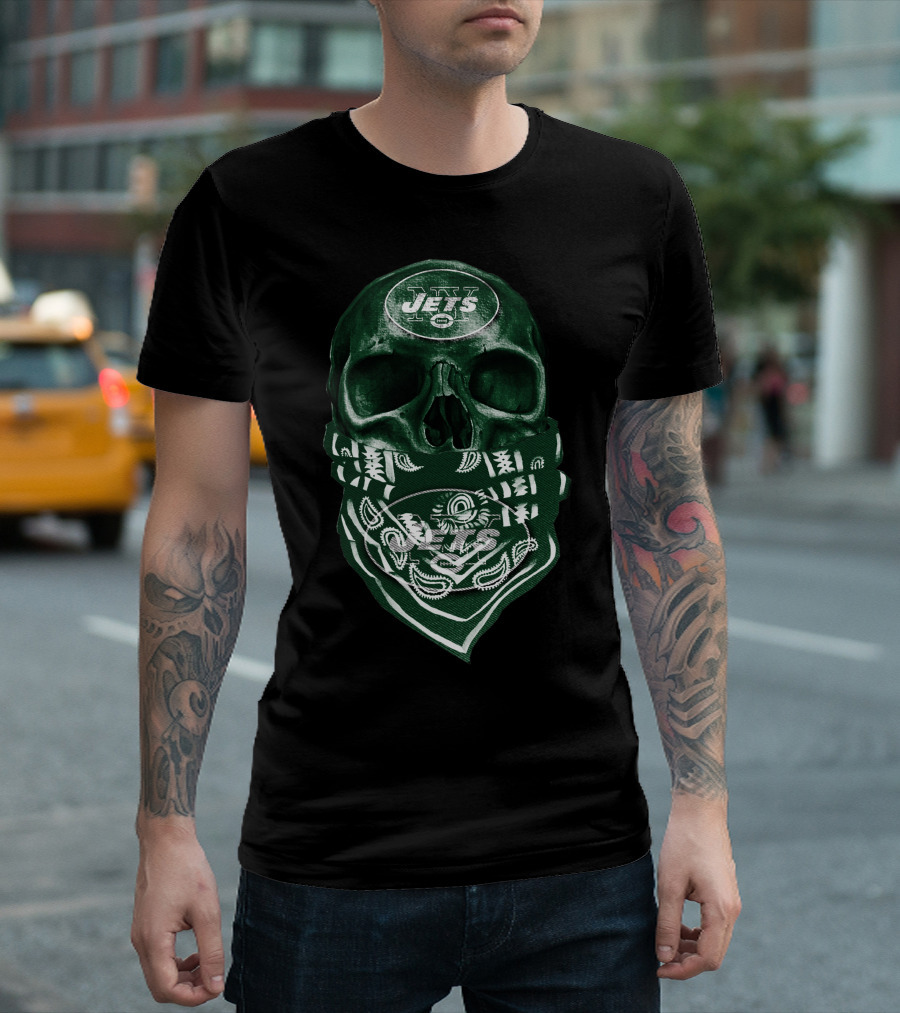 Skull V5 New York Jets Bandana Motif T-Shirt
