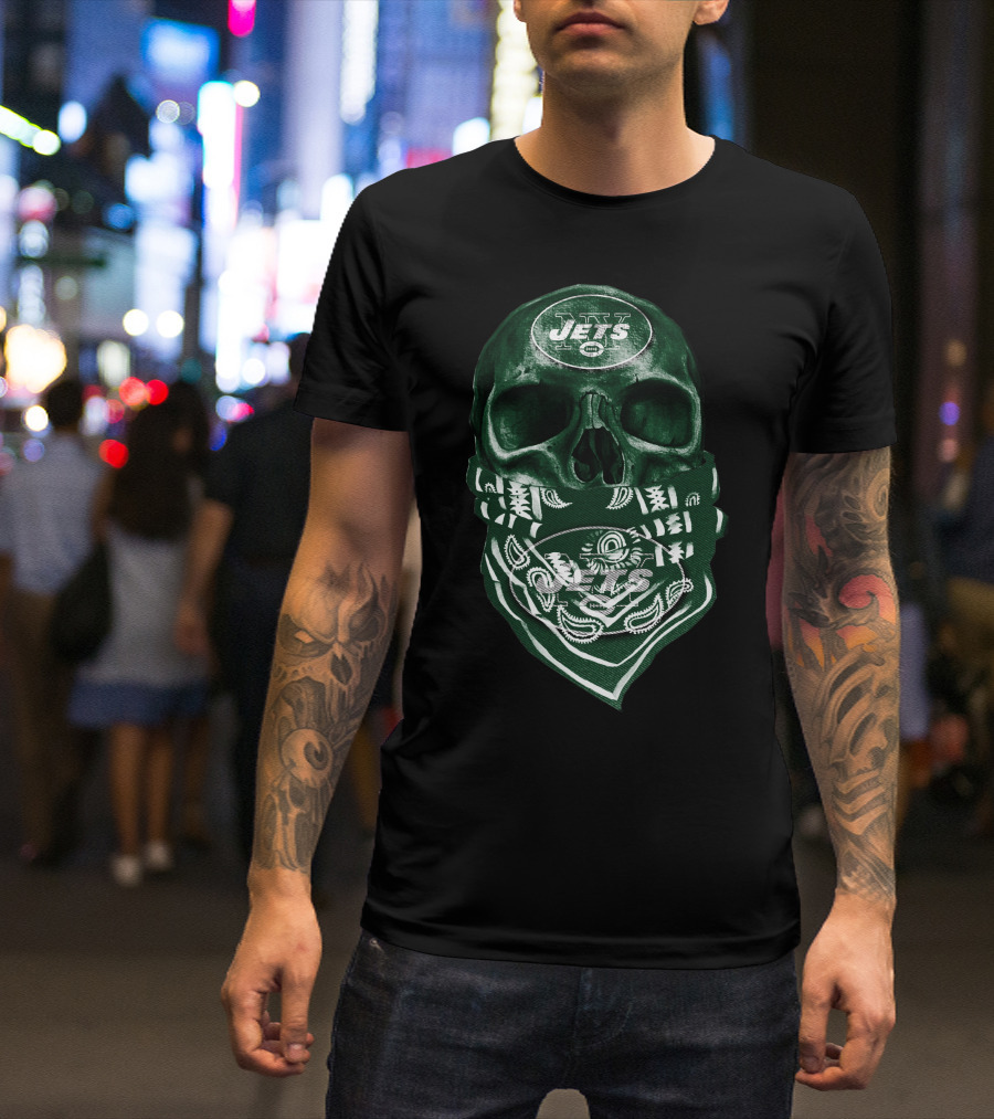 Skull V5 New York Jets Bandana Motif T-Shirt