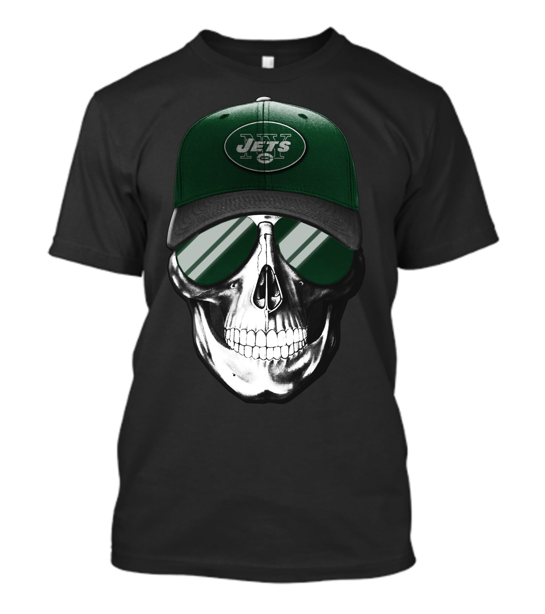 Skull V7 New York Jets Hat And Sunglasses T-Shirt
