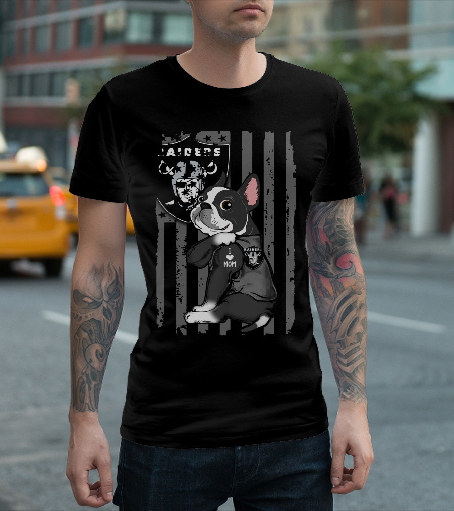 Boston Terrier I Love Mom Raiders Fan T-Shirt