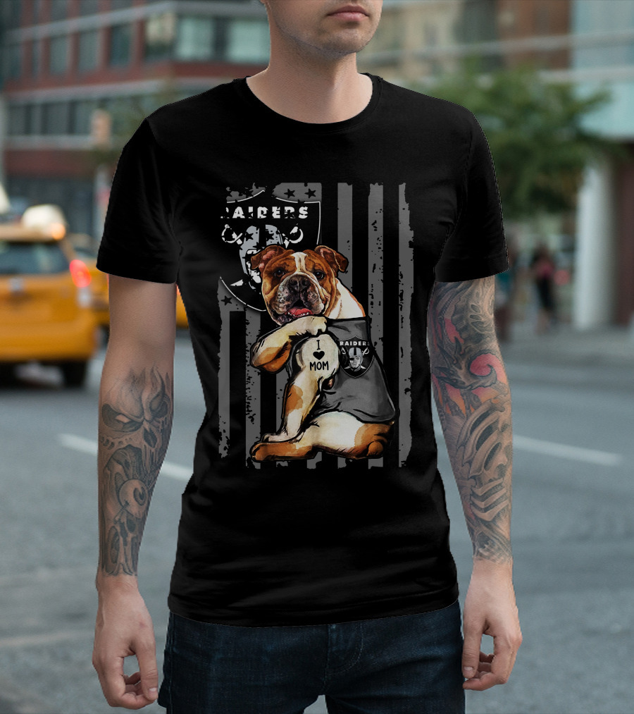 Bulldog I Love Mom Oakland Raiders T-Shirt