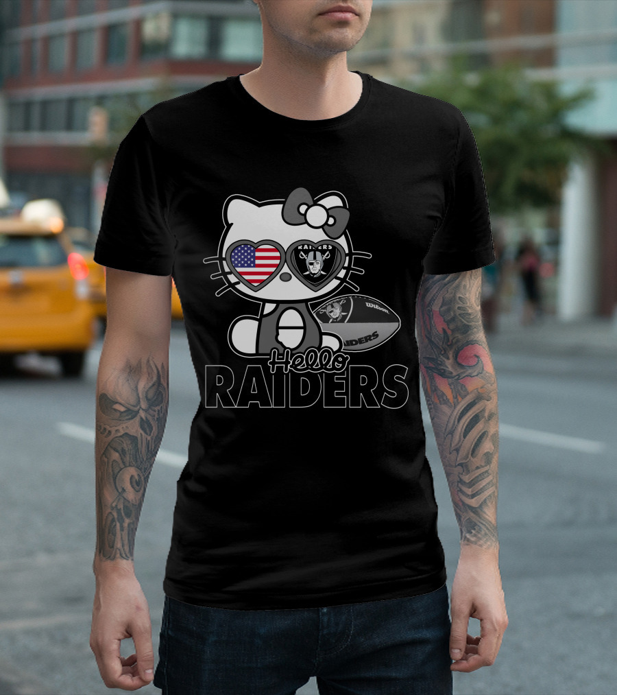 Hello Kitty Raiders American Flag Heart Glasses and Football T-Shirt