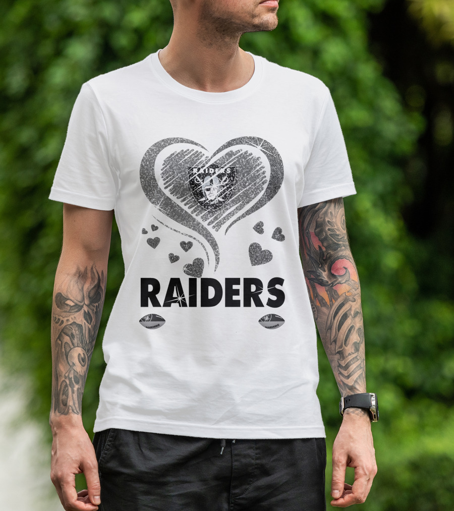 Raiders In My Heart Silver Glitter Hearts T-Shirt