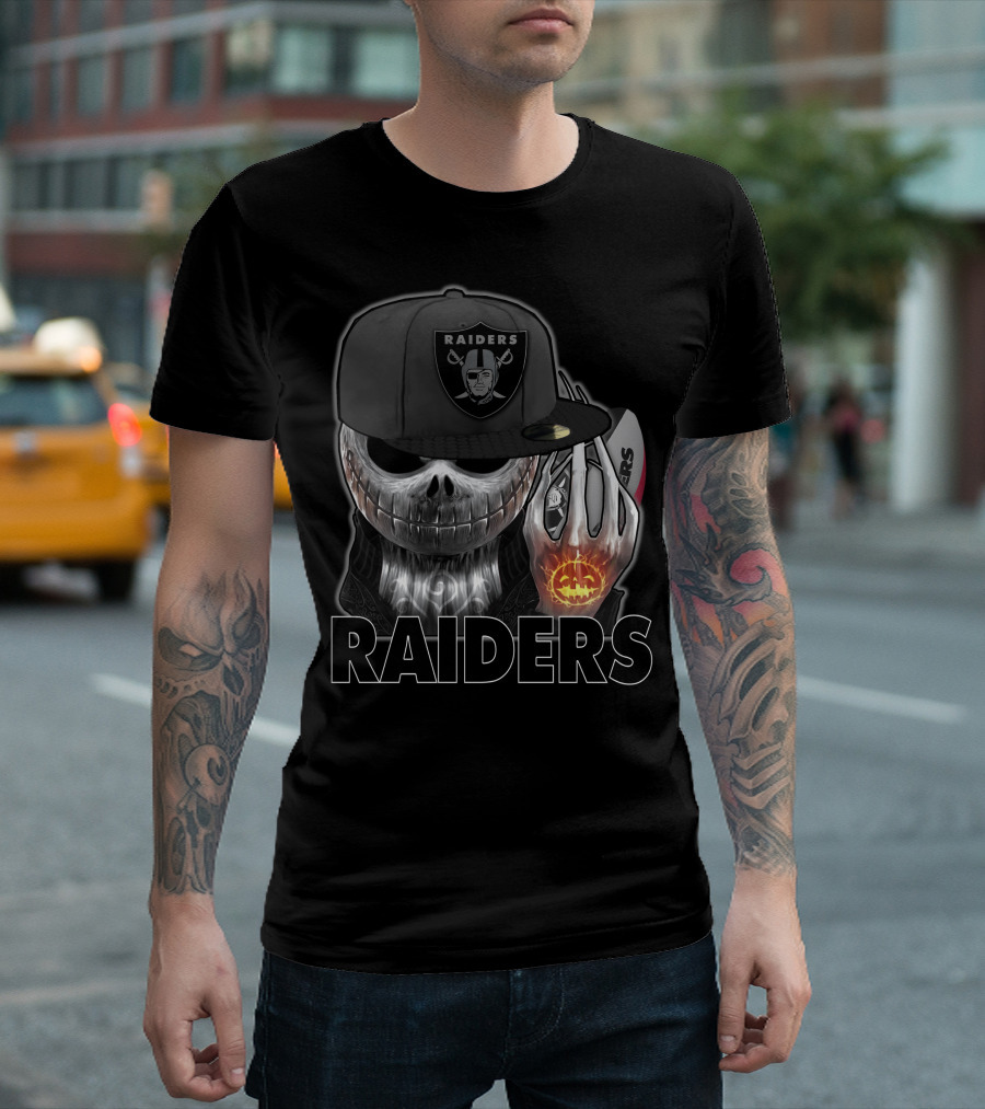 Jackskull Raiders Halloween Skull Holding Pumpkin T-Shirt