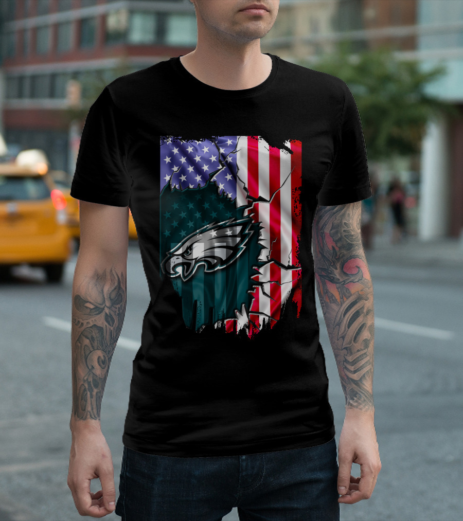 Philadelphia Eagles American Flag Ripped T-Shirt