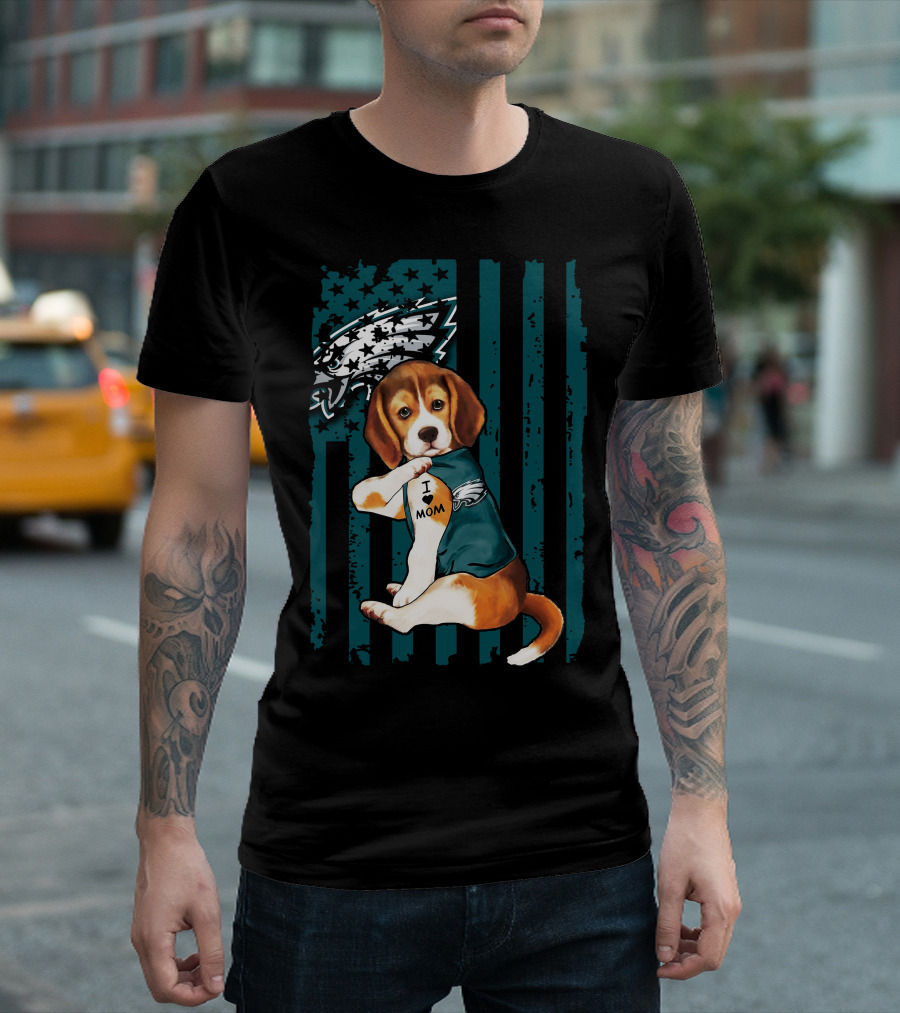 Beagle Philadelphia Eagles I Love Mom Dog Tattoo Pup T-Shirt