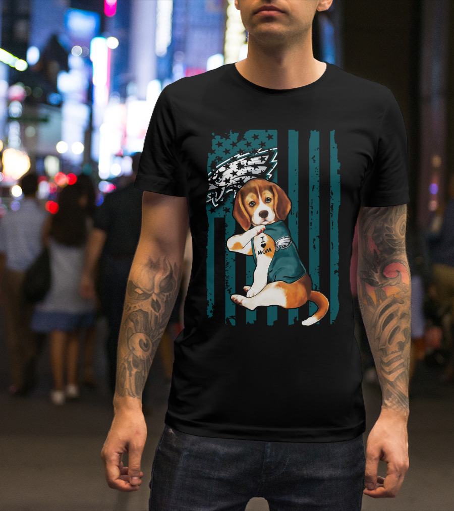 Beagle Philadelphia Eagles I Love Mom Dog Tattoo Pup T-Shirt