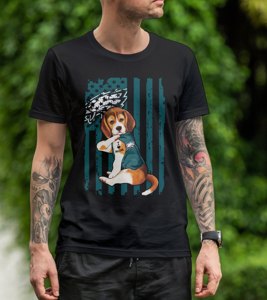 Beagle Philadelphia Eagles I Love Mom Dog Tattoo Pup T-Shirt