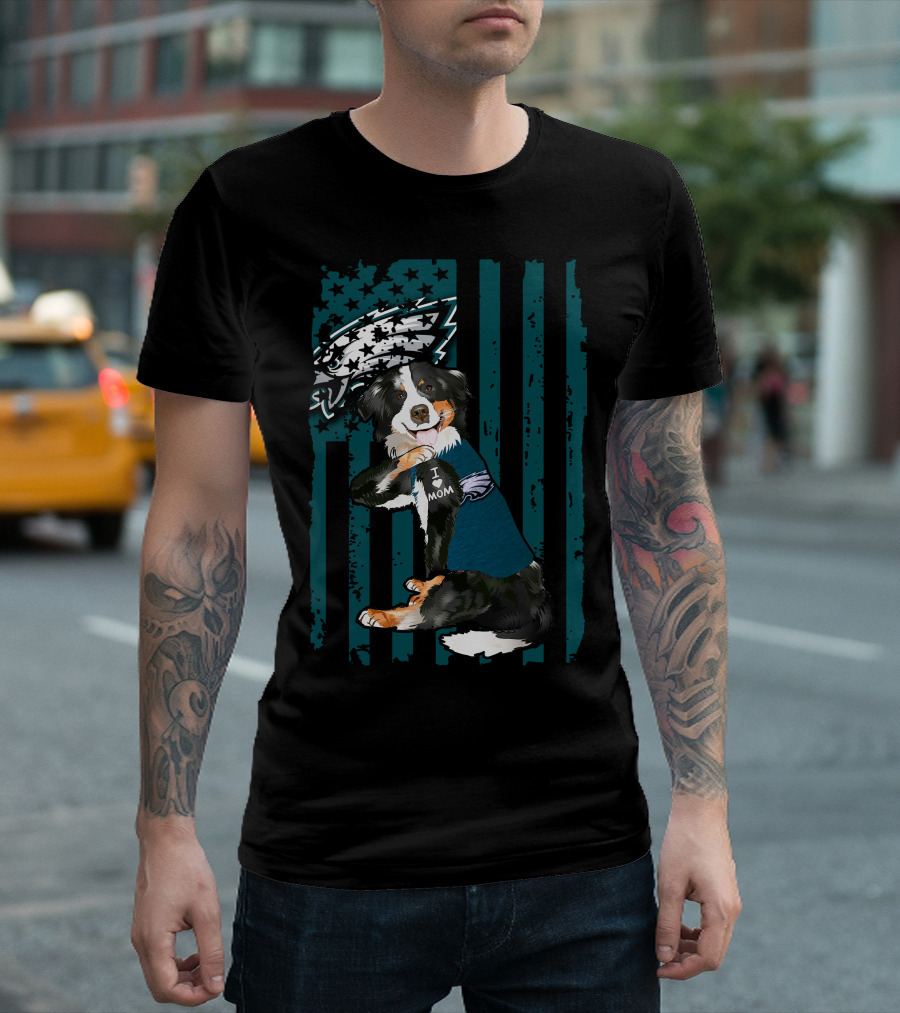 Border Collie I Love Mom Philadelphia Eagles Football Fan T-Shirt