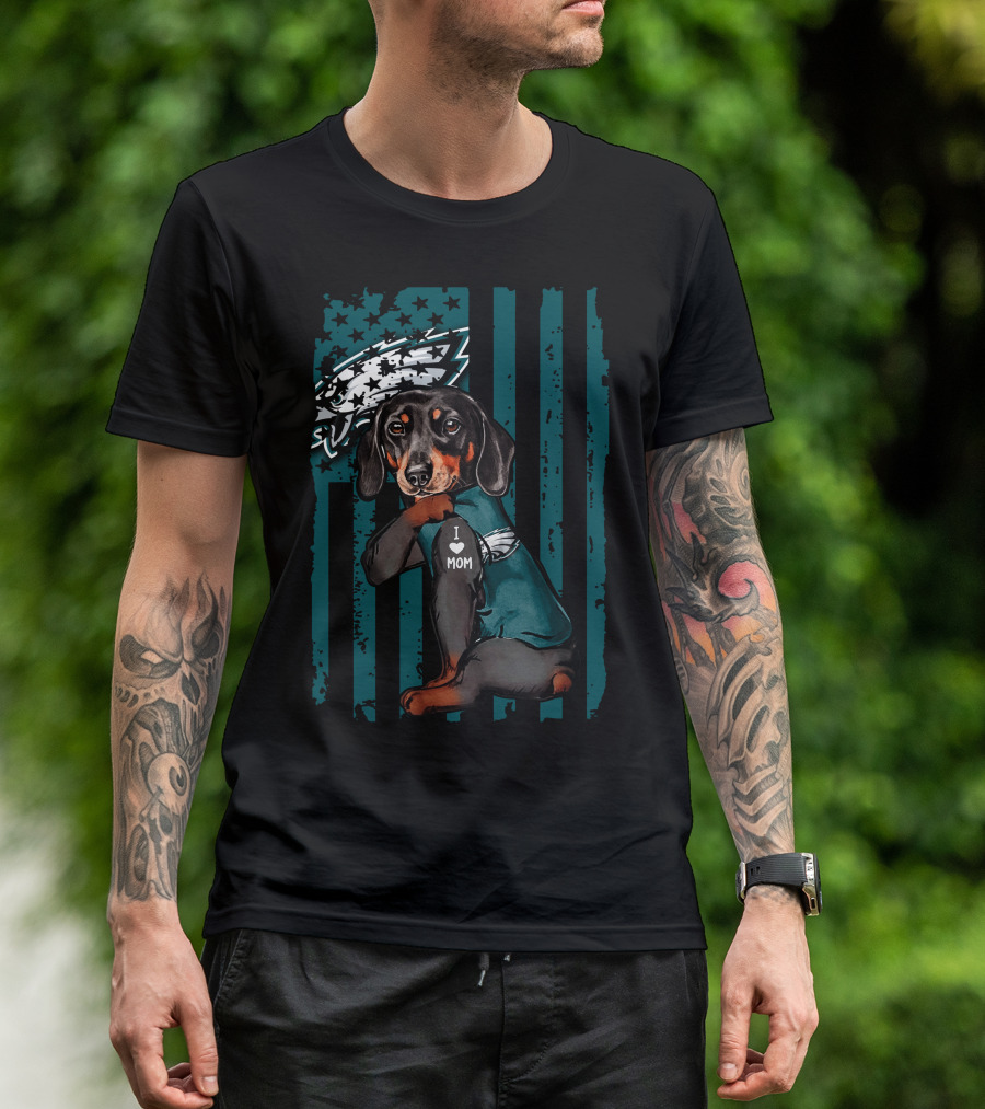Dachshund I Love Mom Philadelphia Eagles Fan T-Shirt