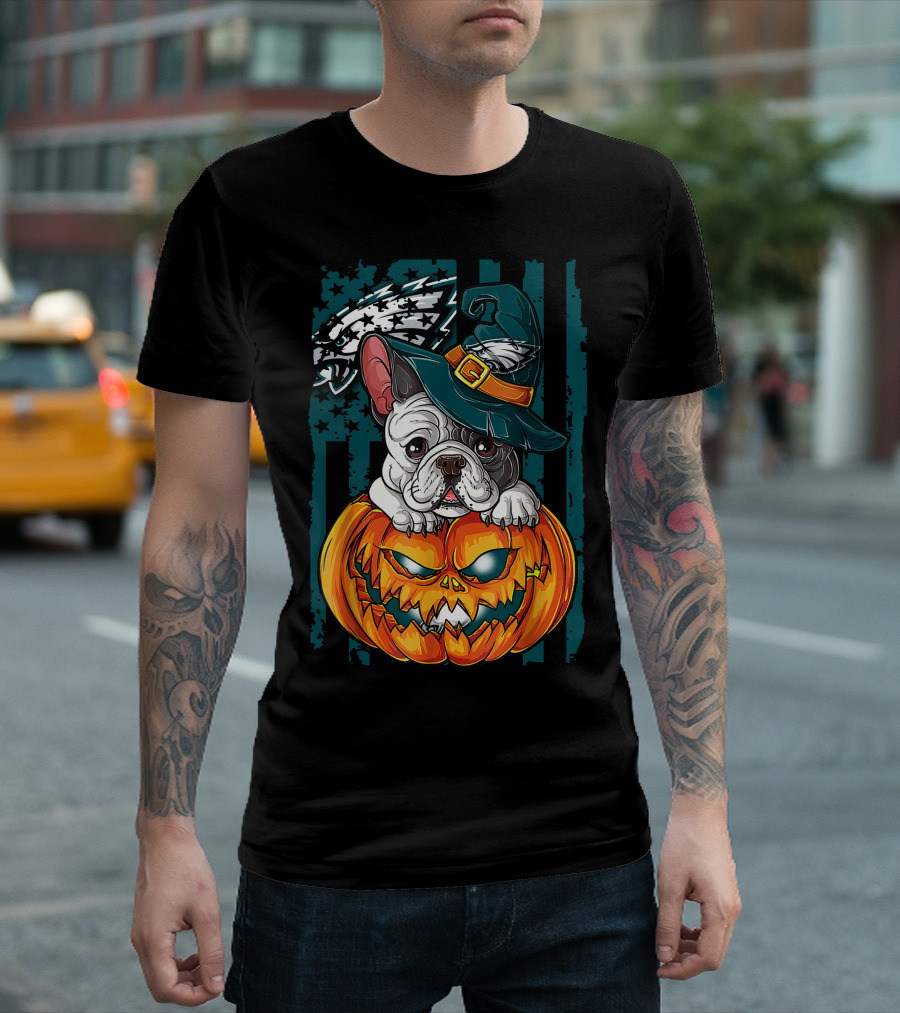 Hlw Bulldog Halloween Philadelphia Eagles Pumpkin T-Shirt