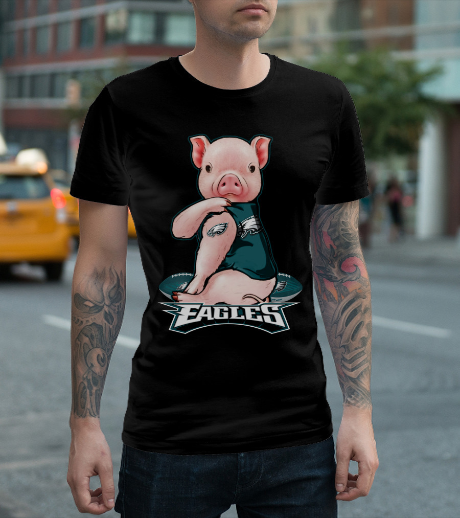 Pig Wearing Philadelphia Eagles Gear With Football And Eagles T-Shirt