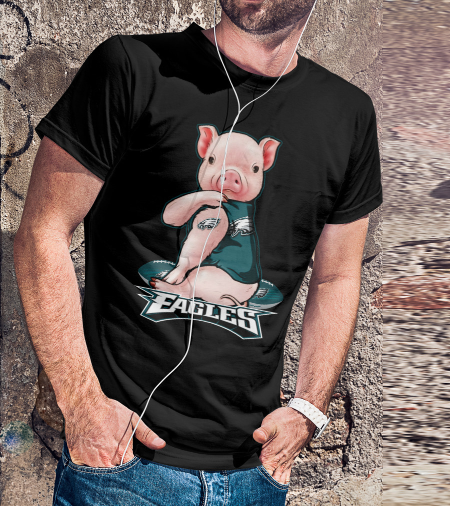 Pig Wearing Philadelphia Eagles Gear With Football And Eagles T-Shirt