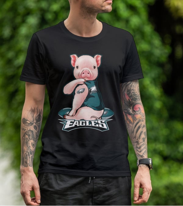 Pig Wearing Philadelphia Eagles Gear With Football And Eagles T-Shirt