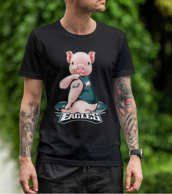 Pig Wearing Philadelphia Eagles Gear With Football And Eagles T-Shirt
