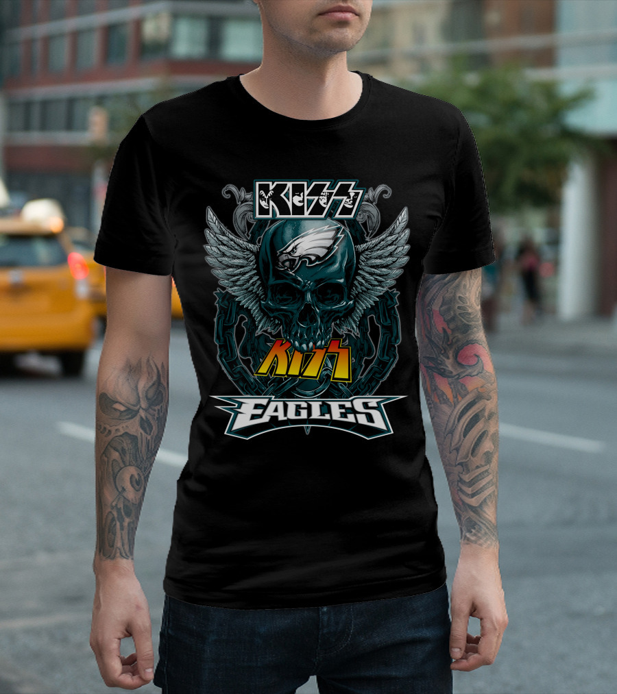 Kiss Eagles Philadelphia Skull Wing T-Shirt