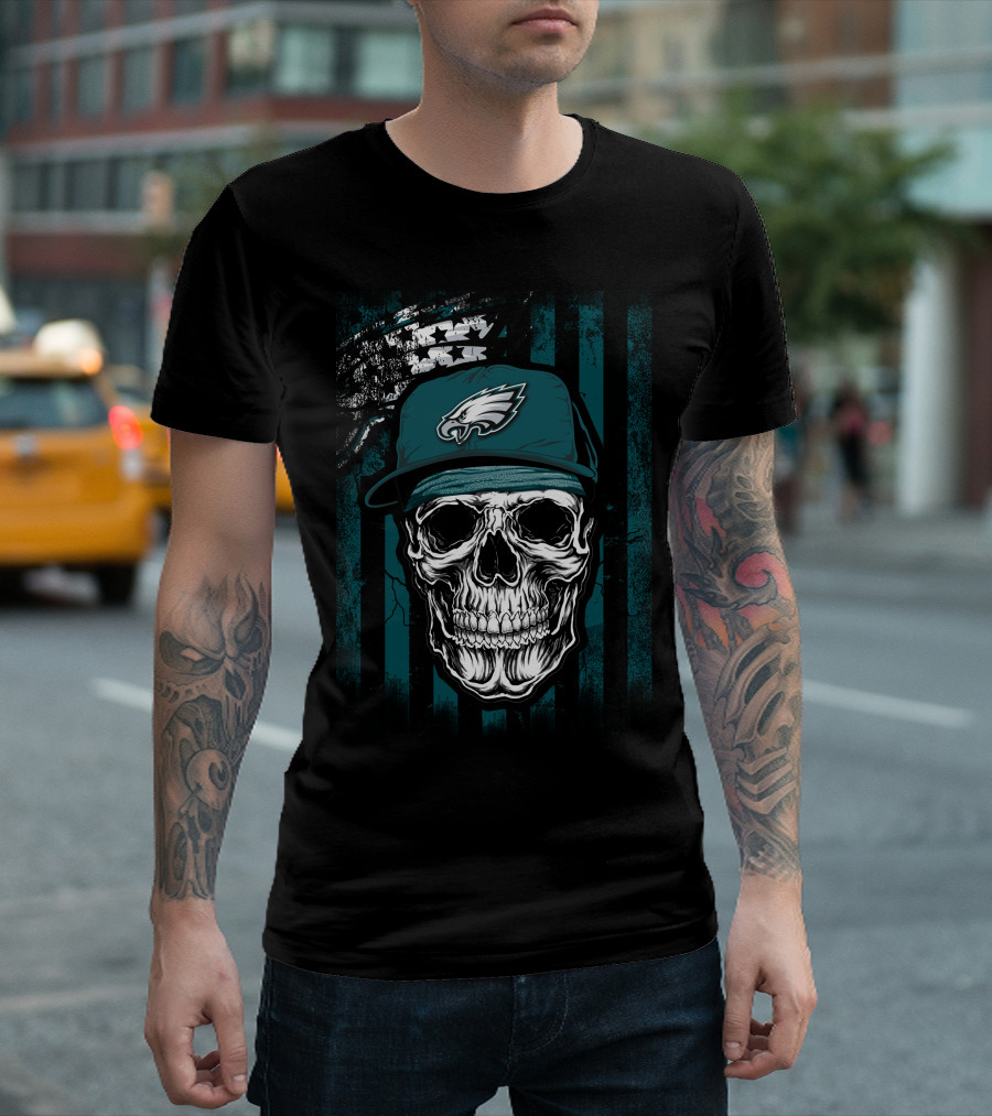 Philadelphia Eagles Skull Flag Hat T-Shirt