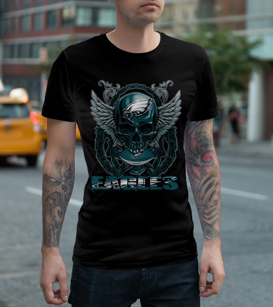 Philadelphia Eagles Skullfb Winged Skull Bold Eagles T-Shirt