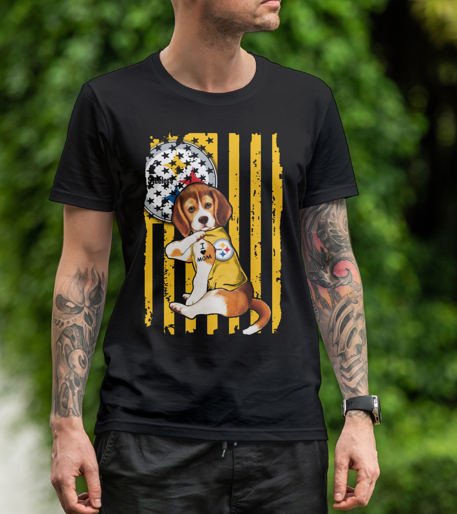 Beagle I Love Mom Pittsburgh Steelers T-Shirt