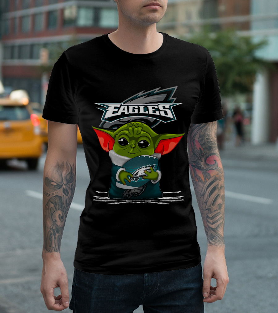 Yoda V3 Philadelphia Eagles Fan Mascot Holding Football T-Shirt